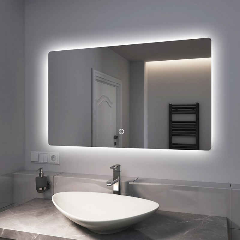 EMKE Badspiegel Badspiegel mit Beleuchtung Badezimmerspiegel Wandspiegel mit LED, mit Intelligenter Touchschalter, Kaltweißes Licht 6500K