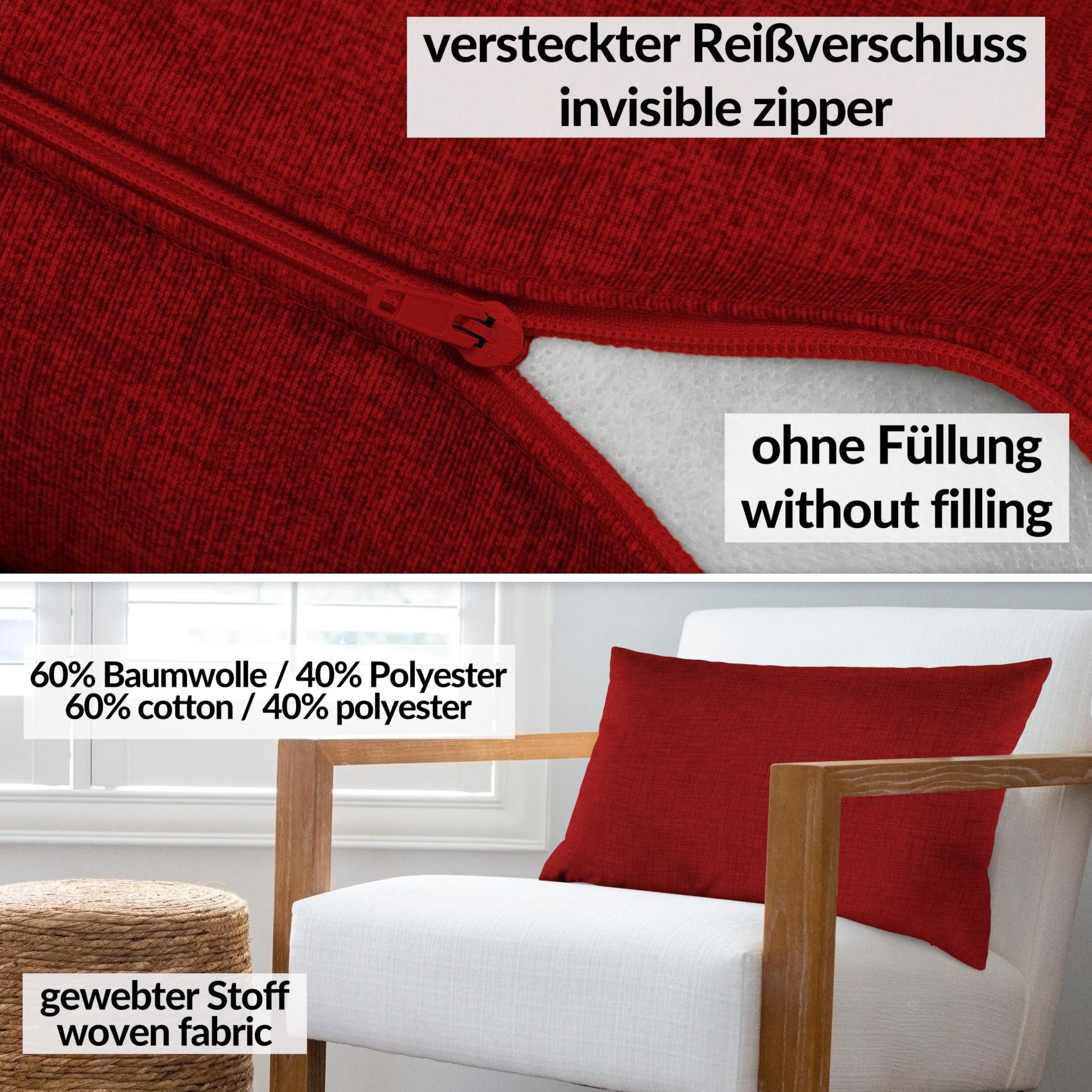 ANRO Dekokissen MrJack Kissenbezug Leinenoptik Deko Kissen Uni, Kissenbezug 30x50cm ohne Füllung Rot