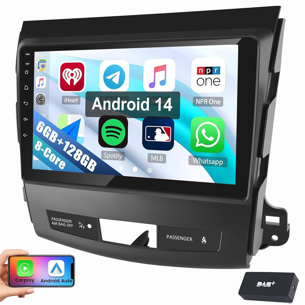 ESSGOO 6+128GB Für Mitsubishi Outlander/Citroen C-Crosser Peugeot 4007 Autoradio (RDS, Digitalradio (DAB), FM, AM, 8-Kern Carplay Android Auto GPS Navi WIFI BT)