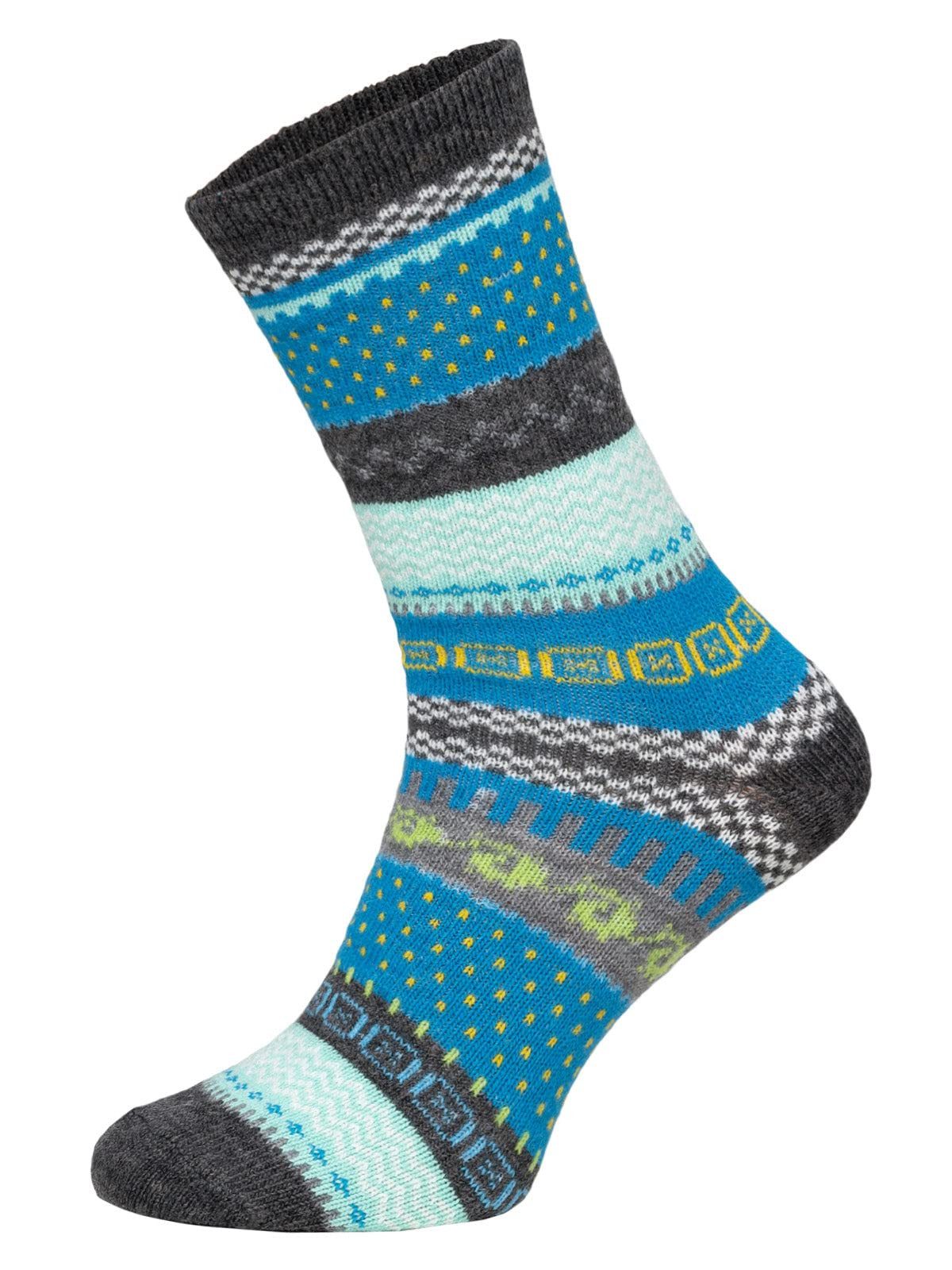 HomeOfSocks Носки 45% Wollsocken Bunt Skandinavisches Design 2 Paar 2er Pack Wollsocken Fröhlich Bunten Muster Druckarmer Zehennaht