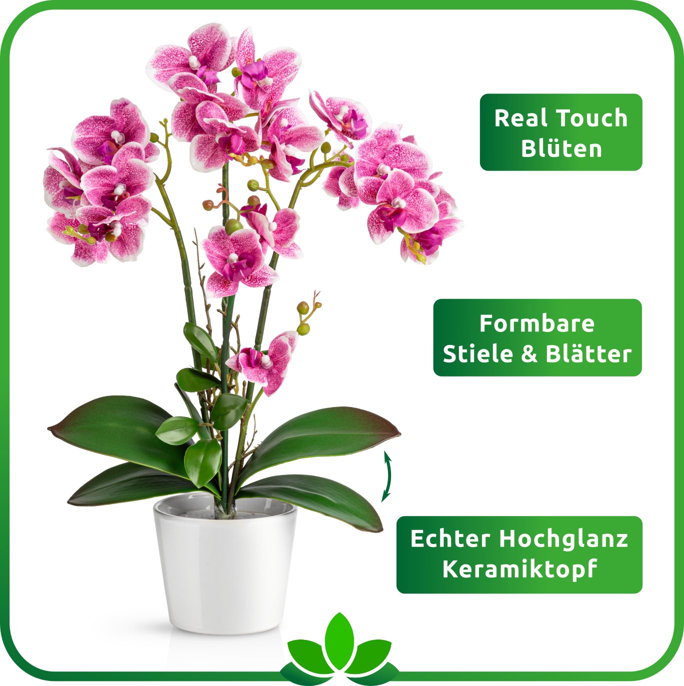 Kunstorchidee PASCH® Orchidee künstlich wie echt (46cm) in Hochglanz-Keramiktopf Orchidee, PASCH, Real Touch – Bild 3 von 5
