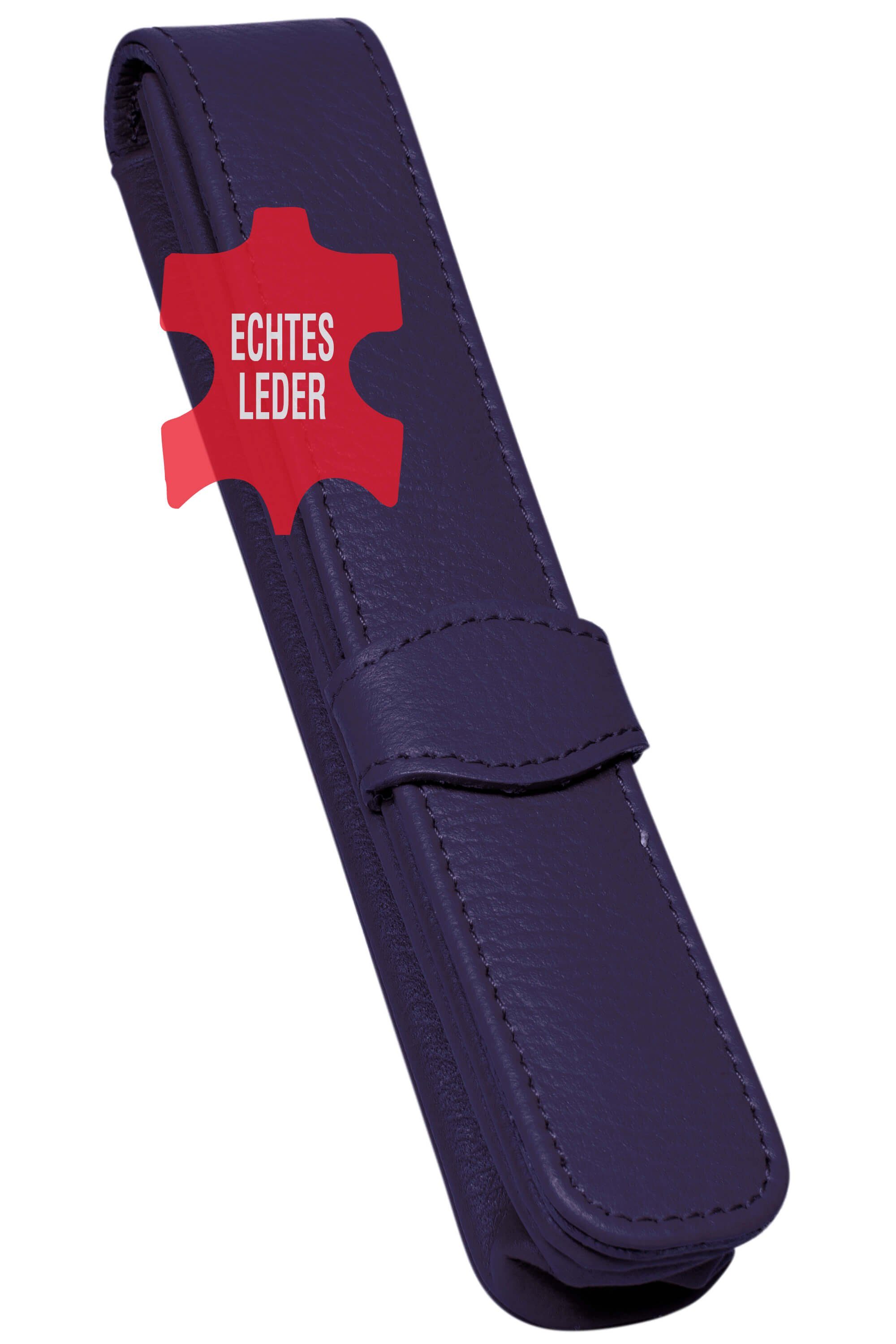 Echtleder (hochwertiges Pen Online Stifte-Mäppchen Füller-Etui), Blau Lederetui, Schreibgeräteetui aus