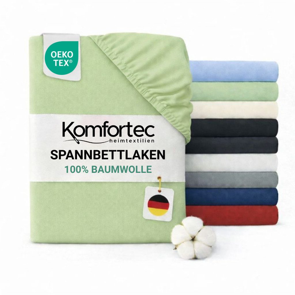 Komfortec Spannbettlaken Jersey Spannbettuch, 90x200, 140x200, 160x200, 180x200 oder 200x200 cm, 100% Baumwolle (135 g/m), Gummizug: Rundum, (1 Stück), OEKO-TEX® Standard 100 Zertifisiert, für Matratzen bis 25 cm Höhe