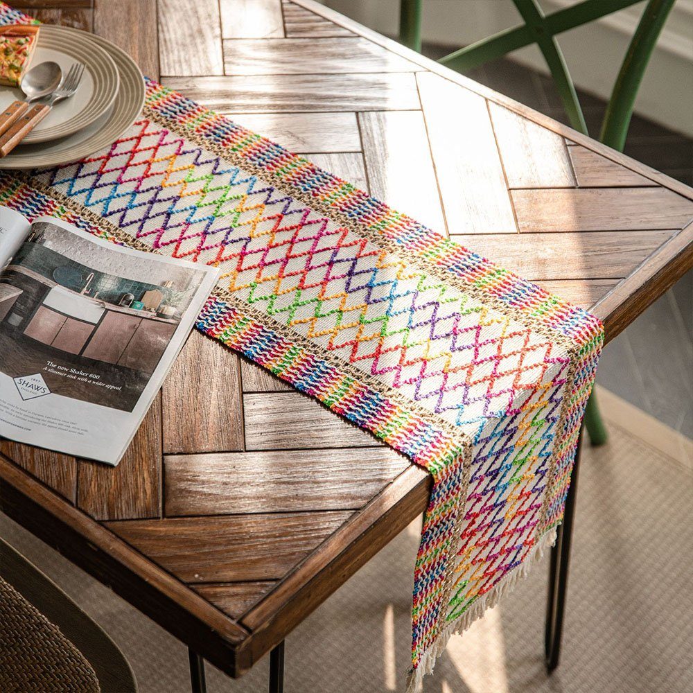 Tischläufer montiert -Tischflagge Quasten CTGtree Wand Handgewebte Farbschnee Baumwolle Boho
