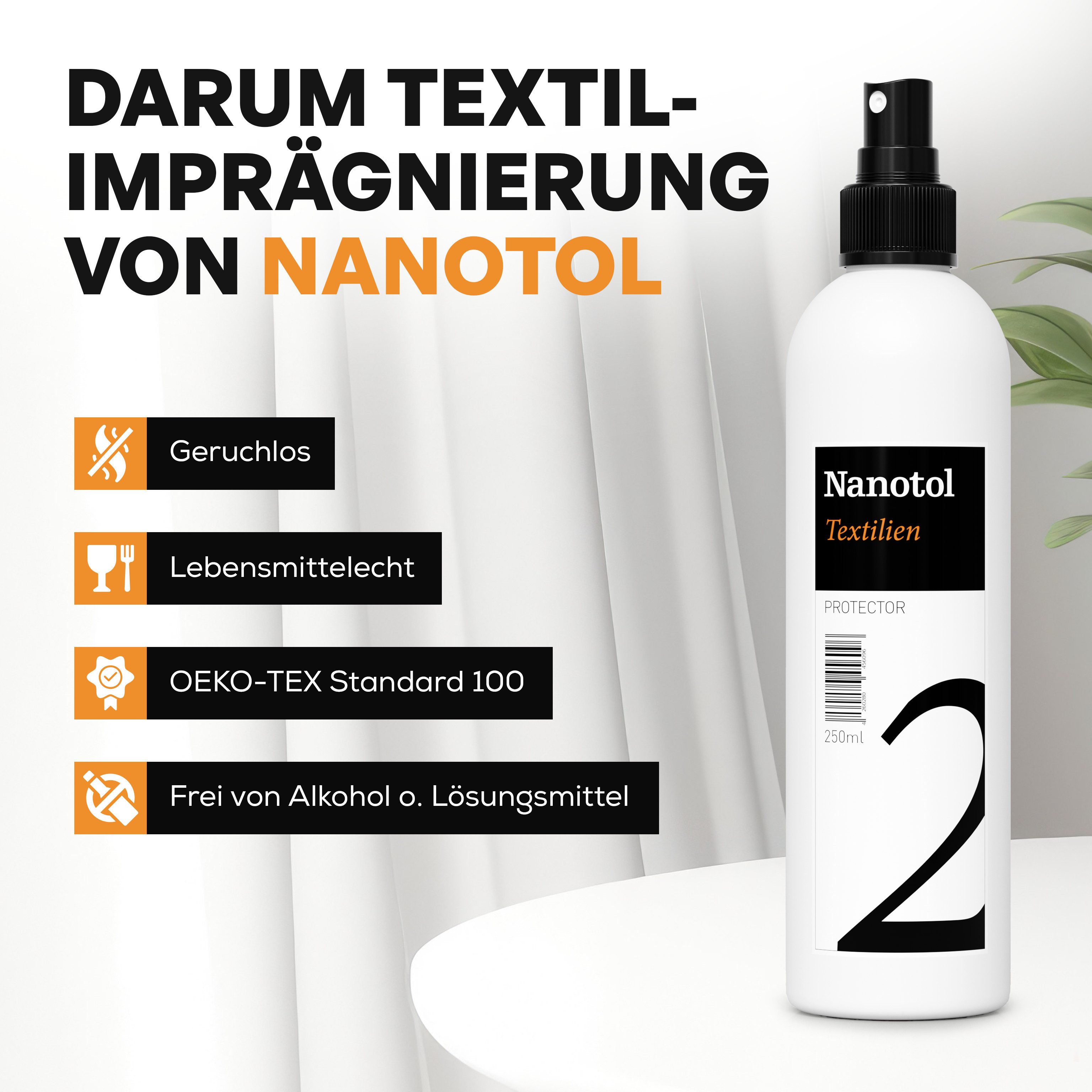 Nanotol Textilien Protector Schuh-Imprägnierspray (Fleckenschutz für Schuhe, Decken, Kleidung etc. - ein Produkt für ALLE Textilien), lösungsmittelfrei, geruchslos, 100% durchsichtig