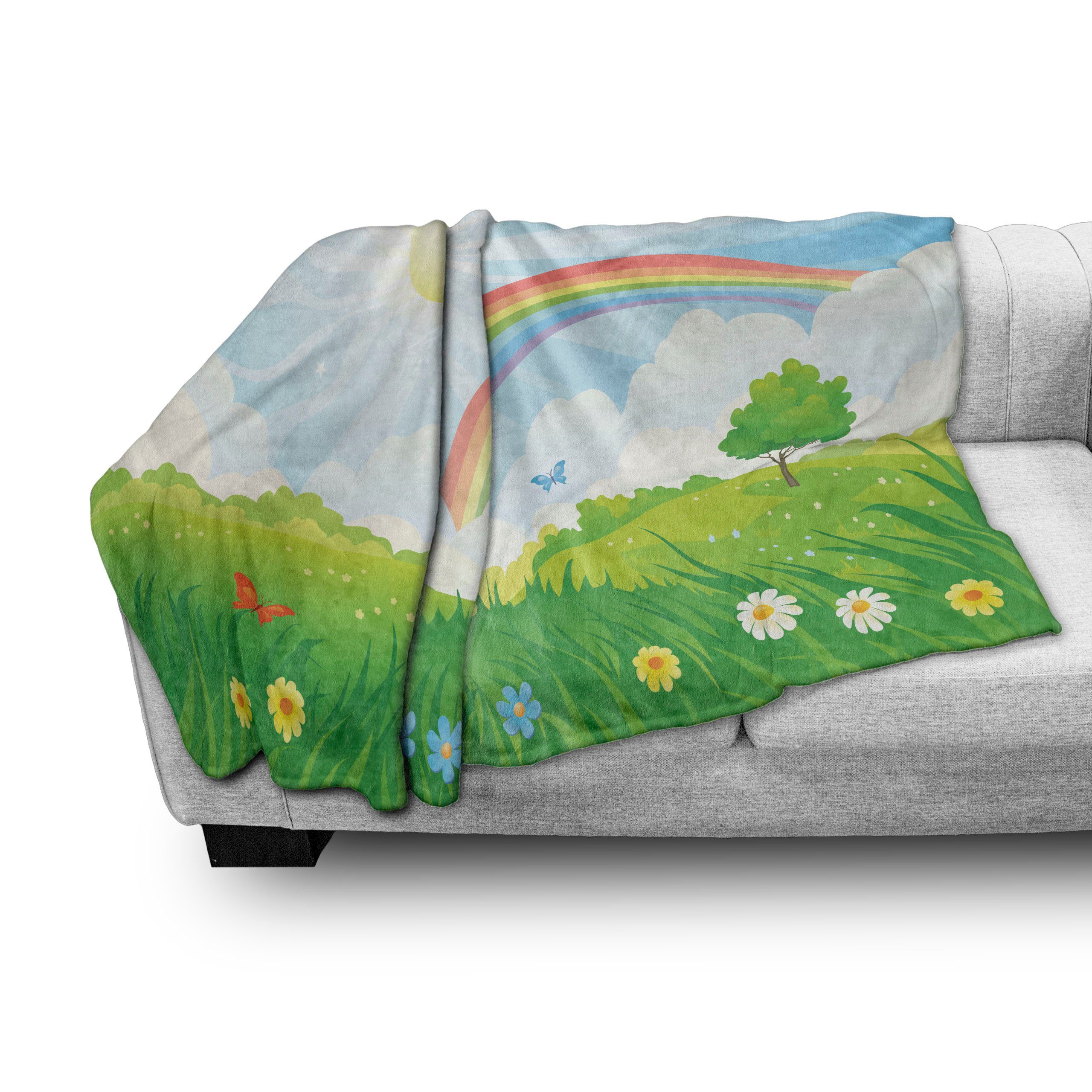 Wohndecke Gemütlicher Plüsch für Regenbogen-Blumen Abakuhaus, Sonne und Außenbereich, Innen- den und Wolke