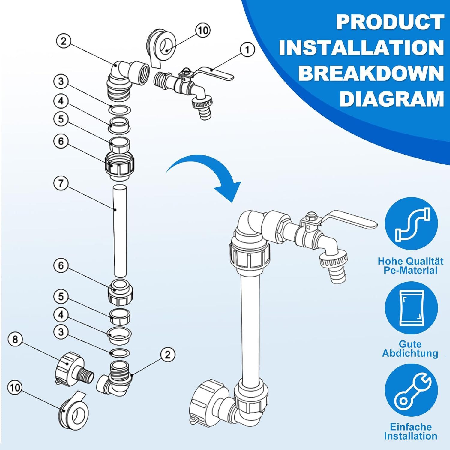 PRIISF Regentonne IBC Regenwassertank Regentanks Adapter Schwanenhals Messing Wasserhahn, 1000 l, (IBC Tank Regentonne Öltank Verbinder, Grobgewinde S60x6 Auslaufhahn Absperrhahn), IBC Tanks Container Schlauchverschraubung