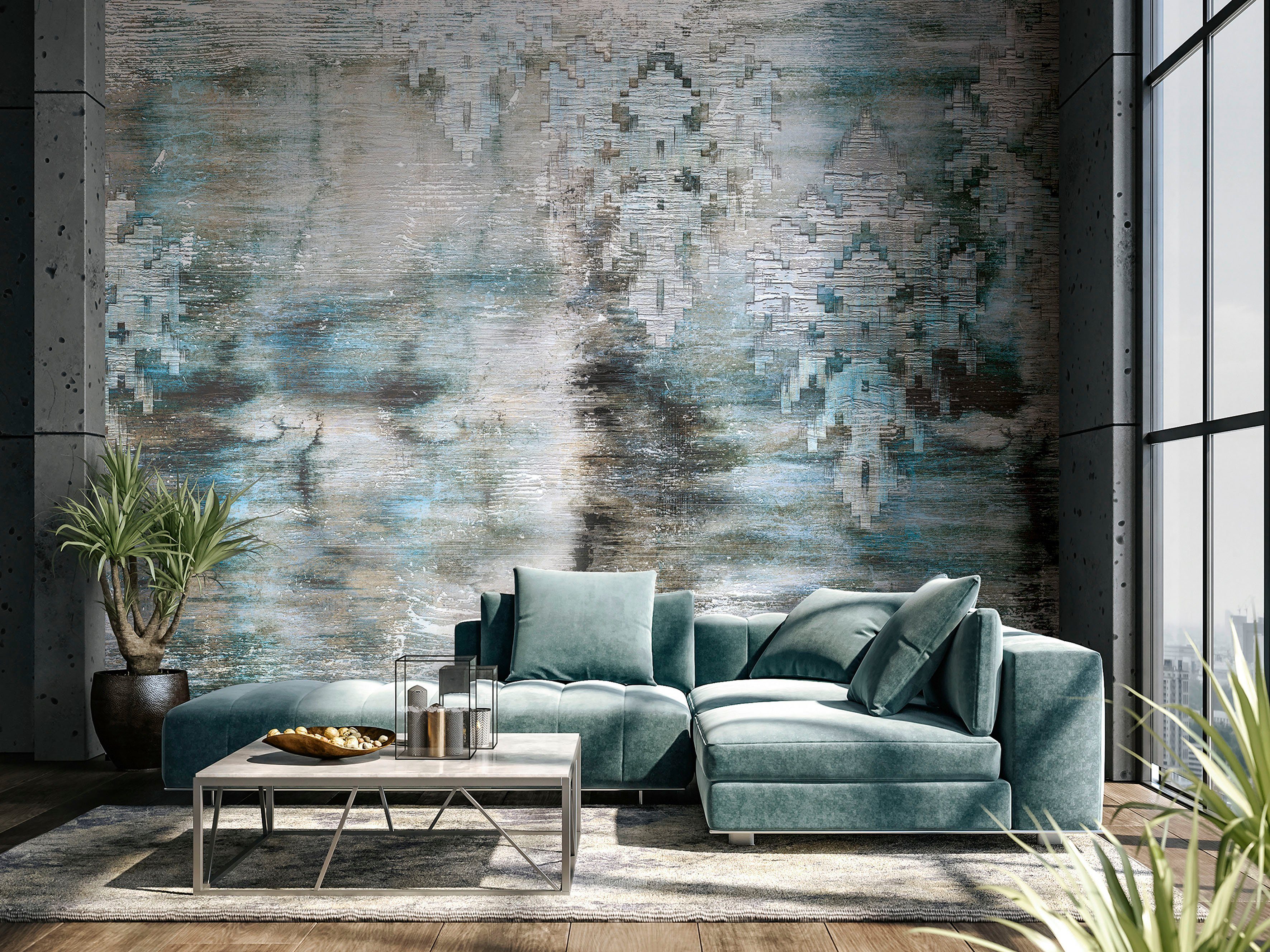 Marburg Fototapete Anushka, glatt, matt, moderne Vliestapete für Wohnzimmer Schlafzimmer Küche grau-blau