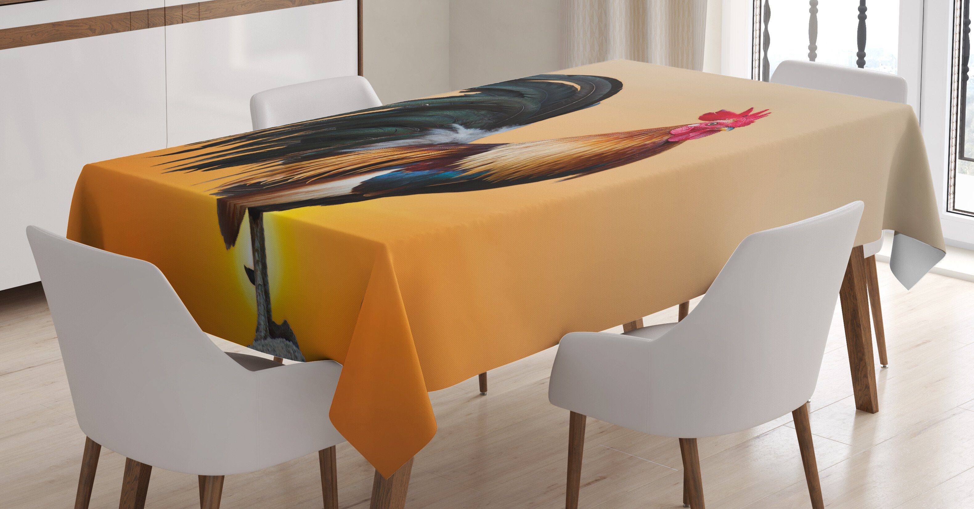 Abakuhaus Tischdecke Farbfest Waschbar Für den Außen Bereich geeignet Klare Farben, Hahn Vieh-Sonnenaufgang