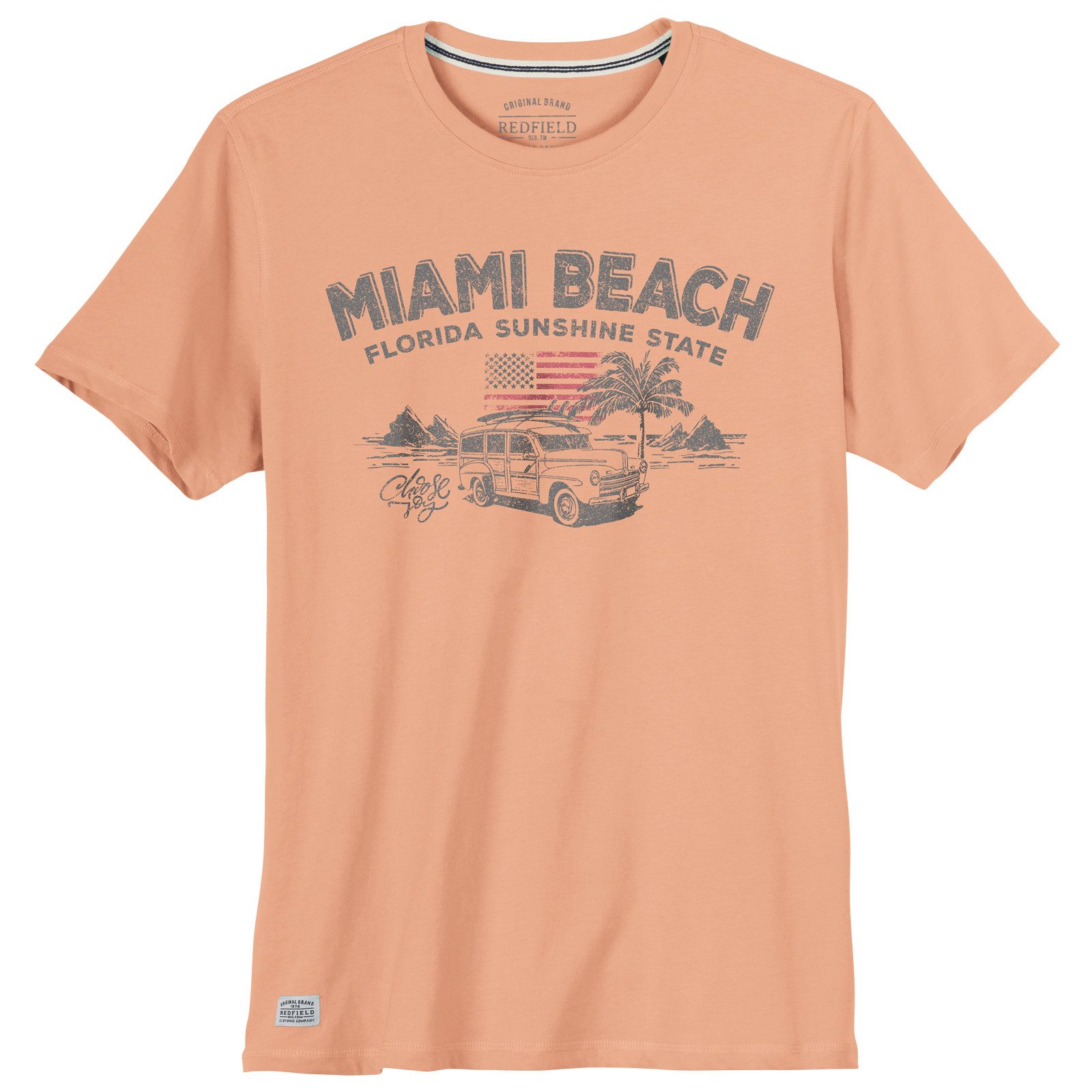 redfield Print-Shirt Redfield Übergrößen T-Shirt Miami Print apricot