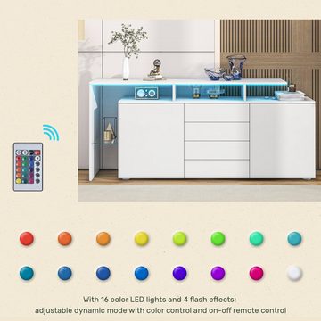 REDOM Sideboard Kommode mit 16 Farben LED-Beleuchtung (TV-Schrank, Lowboard Fernsehtisch mit Glasablagen), hochglanz