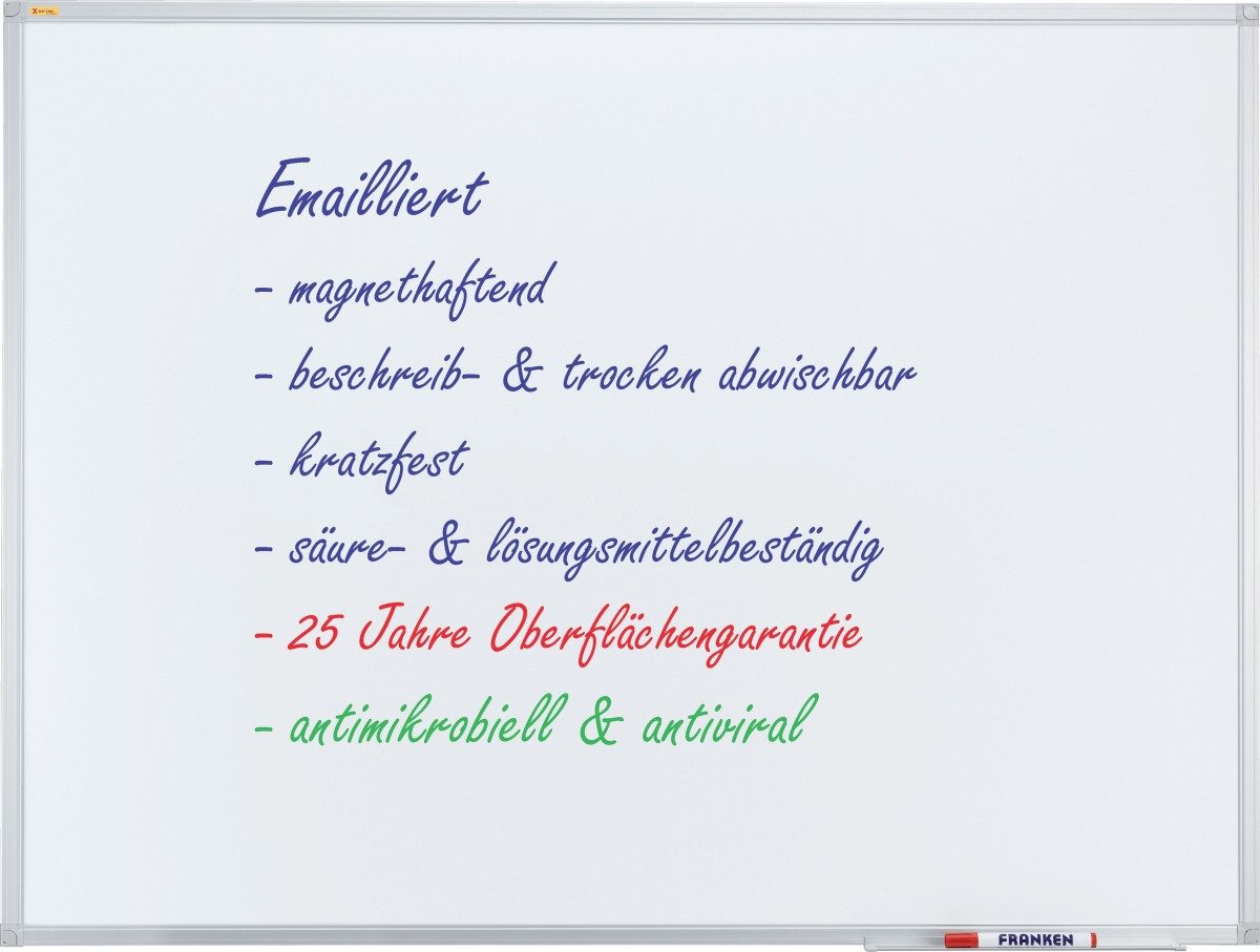 FRANKEN Magnettafel Whiteboard X-tra!Line Emaille antimikrobiell 900x600mm weiß