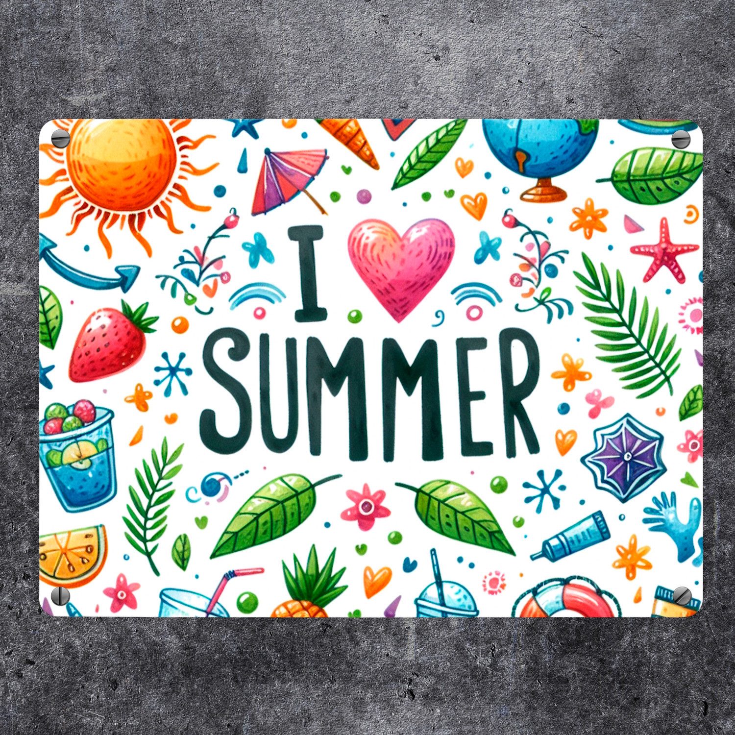 speecheese Metallschild Sommer Metallschild in 15x20 cm mit Spruch I love summer
