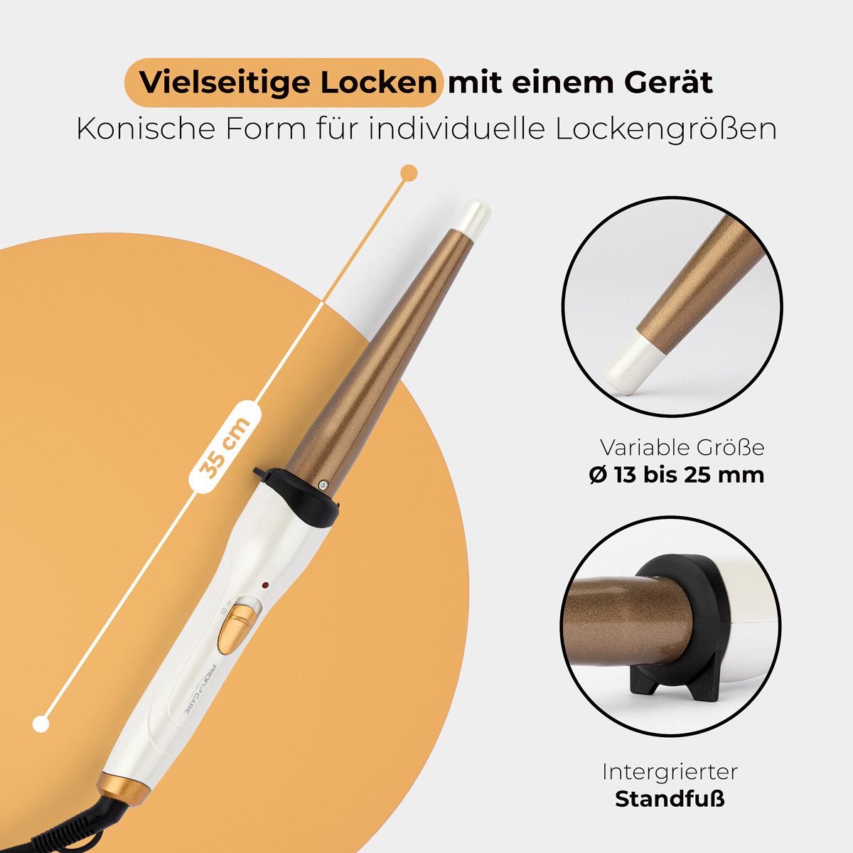 ProfiCare Lockenstab PC-HC 3049, konisch für variable Locken, Ionisierungsfunktion