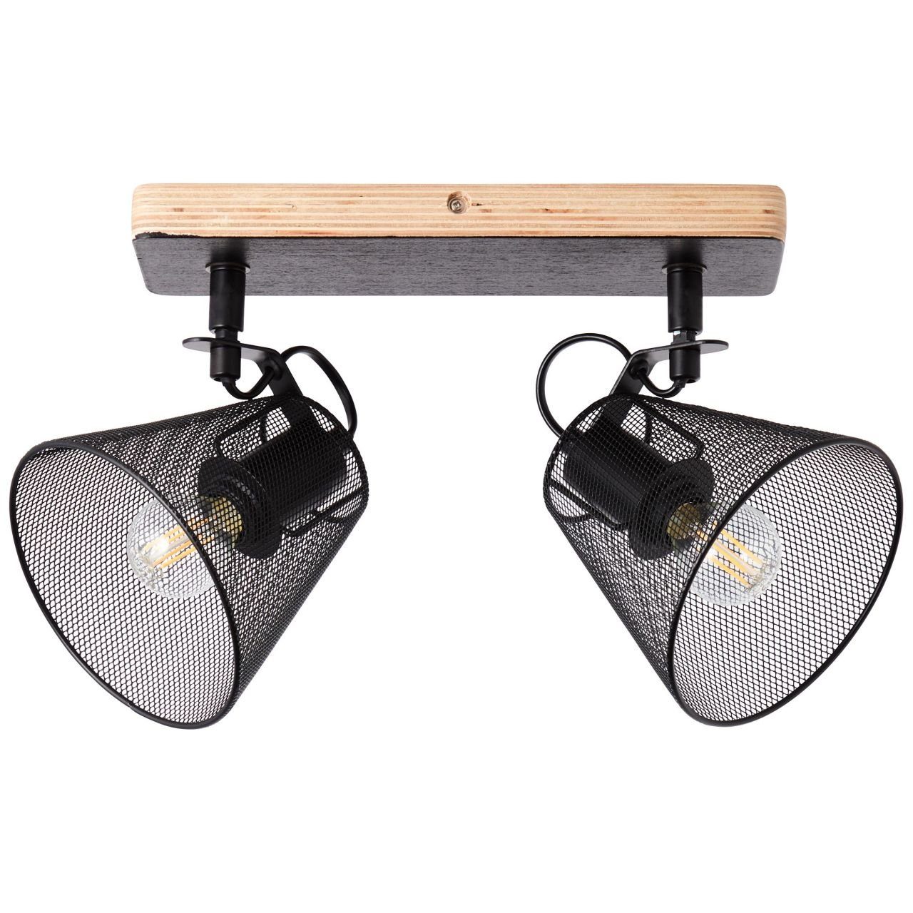Brilliant Spotbalken 2flg Lampe, 2x Deckenleuchte Metall/Holz, Whole Whole, D45 schwarz/holzfarbend,