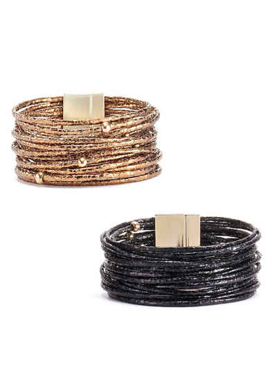 LASCANA Armband Set Wickelarmband (2-tlg), in Layer Optik mit Perlen, Magnetarmband, Armketten Set