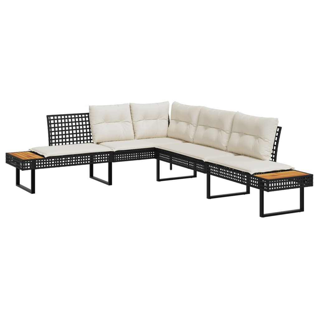 vidaXL Loungesofa Gartensofa in L-Form mit Kissen Schwarz Poly Rattan und, 1 Teile