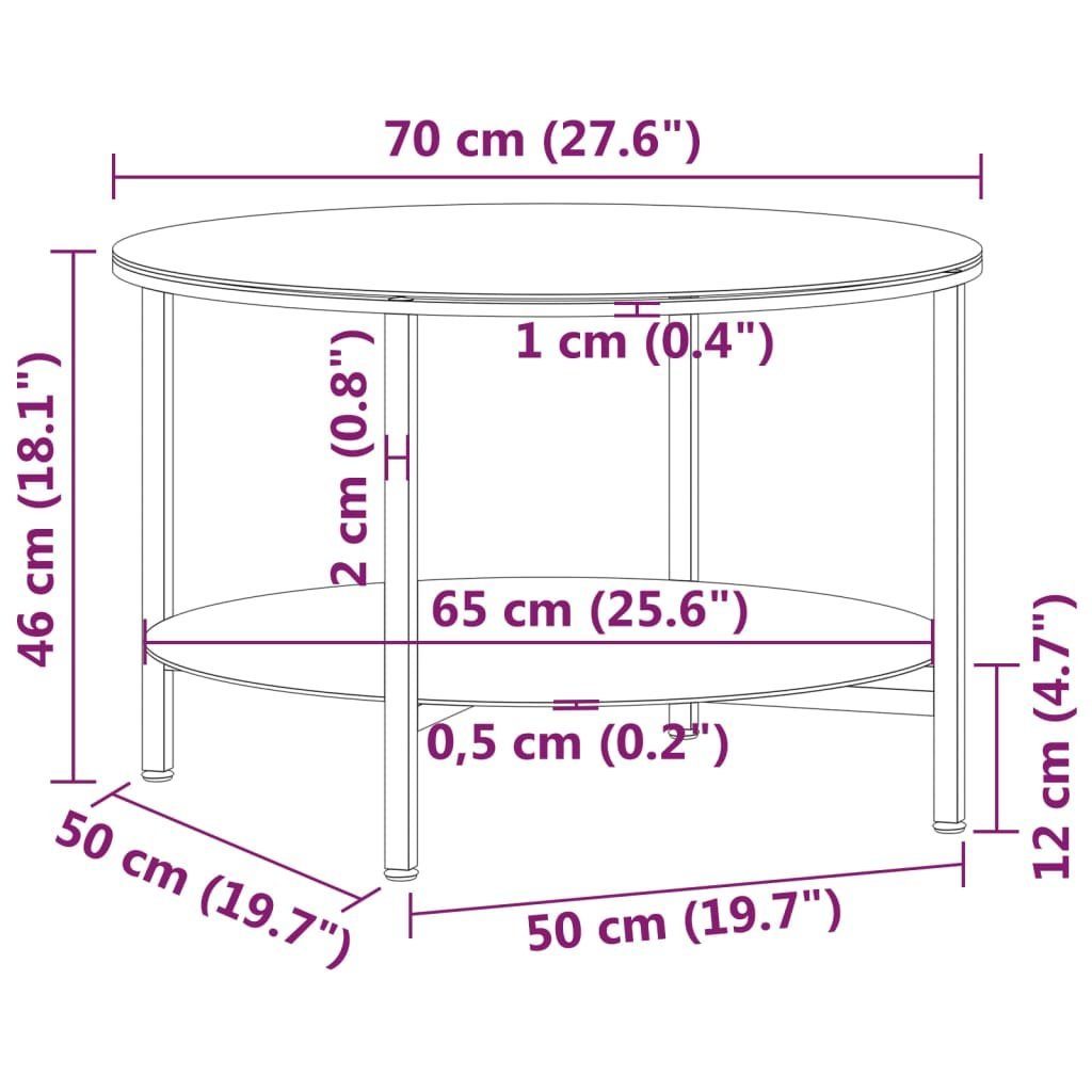 (1-St) cm furnicato 70 Hartglas Beistelltisch Schwarz und Transparent