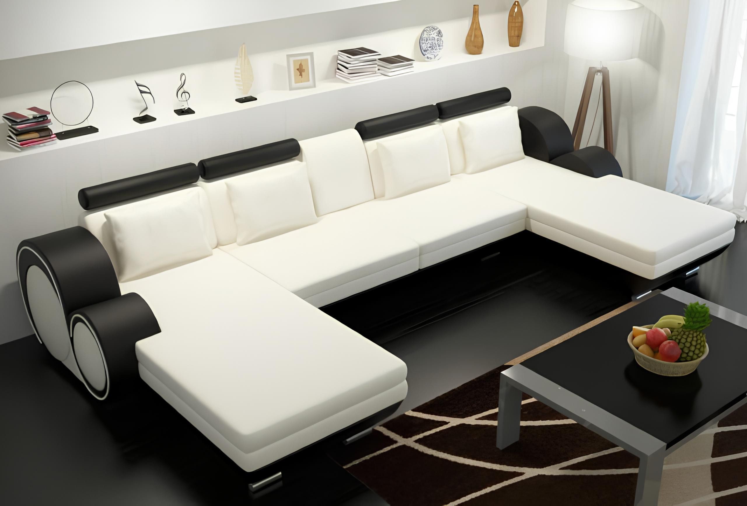 JVmoebel Wohnlandschaft Ledersofa Berlin U-Form mit USB-Anschluss und Liegefunktion, Made in Europa
