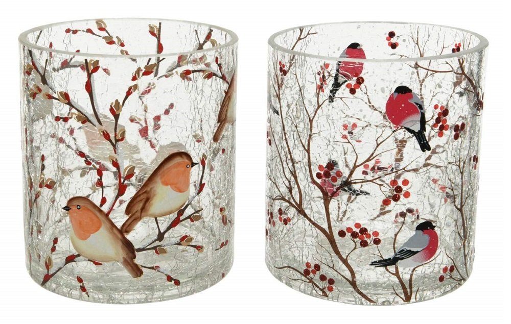 Kaemingk Windlicht Teelichthalter Glas Deko Crackle Vogel Ø 11x13 cm Stückpreis