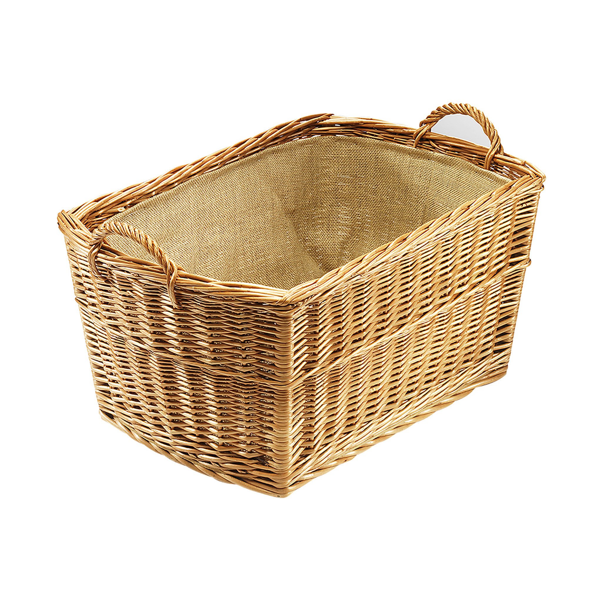 Kobolo Kaminholzkorb Holztrage eckig gekochte Weide mit Leinenstoff ausgesc günstig online kaufen