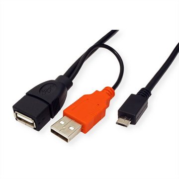 ROLINE USB 2.0 Y-Kabel, 2x Typ A (ST / BU) - Micro B ST, 1m USB-Kabel, USB 2.0 Typ A Männlich (Stecker), USB 2.0 Typ Micro B Männlich (Stecker) (100.0 cm)