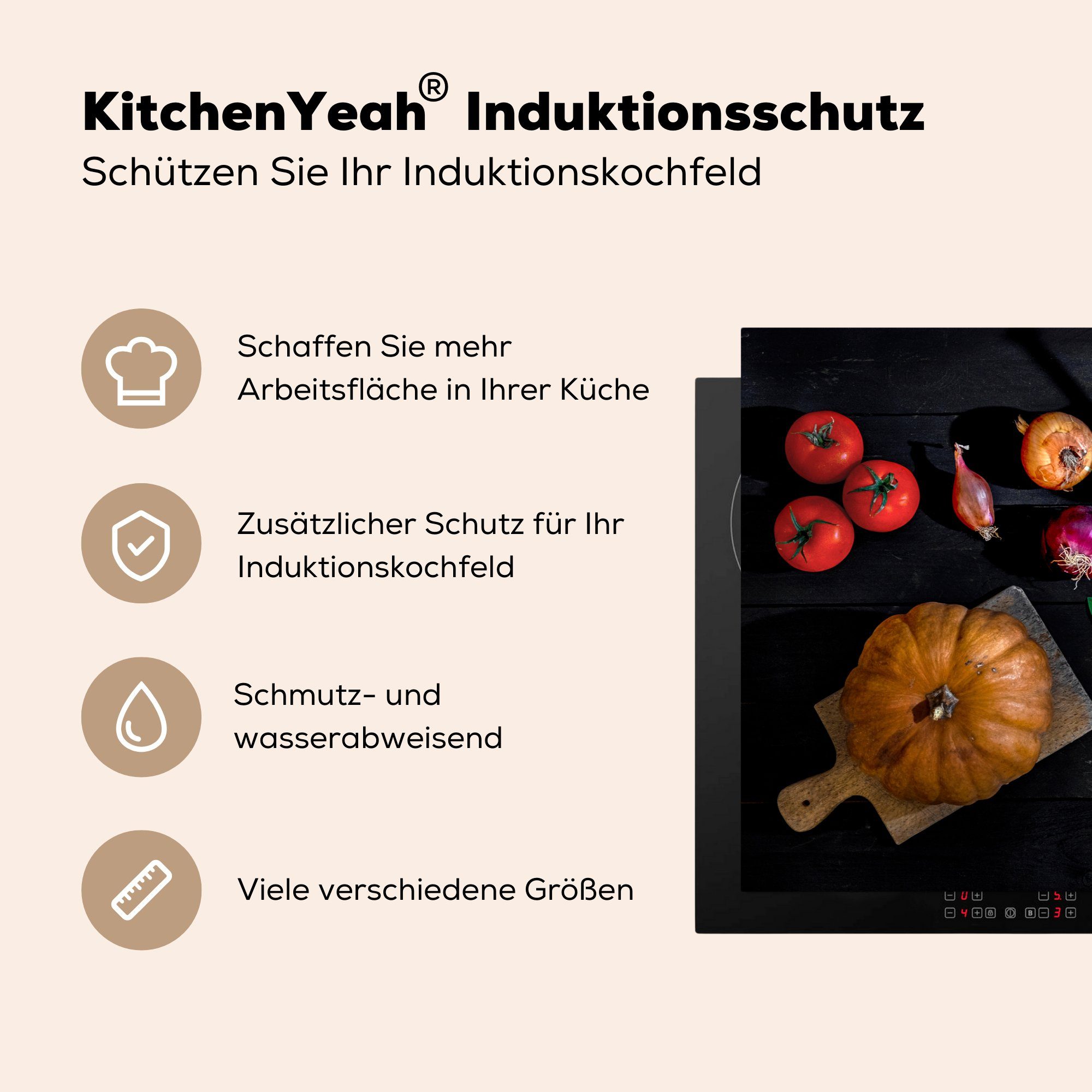 Suppe - Kürbis Herbst, (1 Ceranfeldabdeckung küche, MuchoWow Induktionskochfeld Herdblende-/Abdeckplatte Vinyl, 81x52 tlg), für Schutz - cm, die
