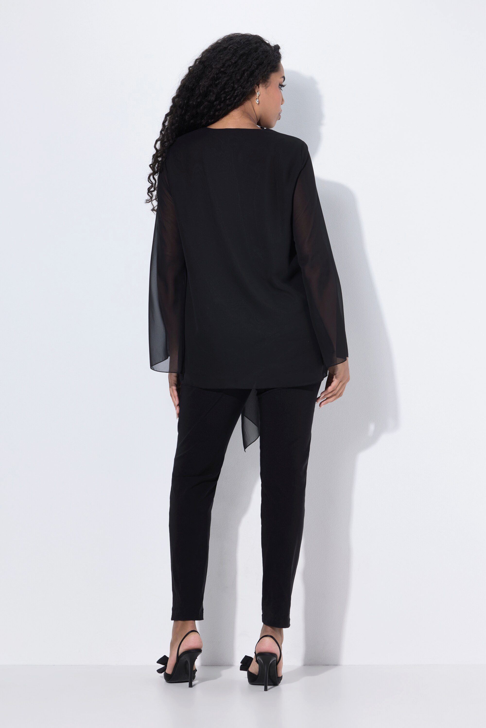 Ulla Popken Satinbluse Chiffonbluse doppellagig A-Linie V-Ausschnitt