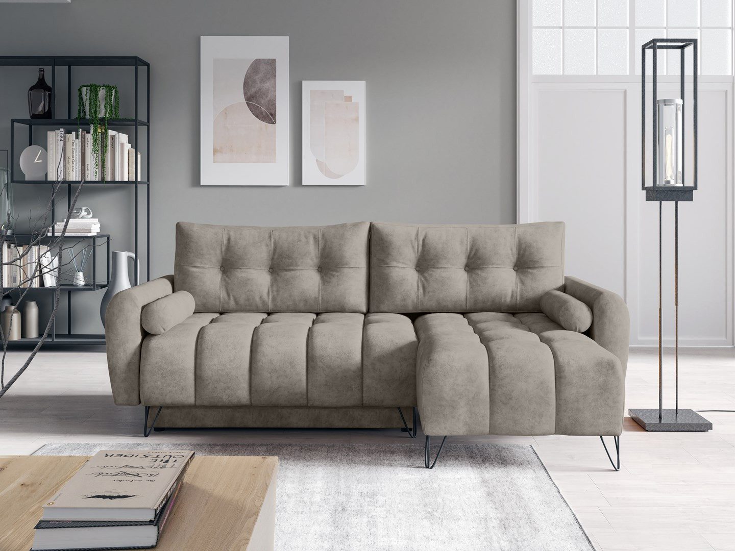 Beautysofa Ecksofa Malaga Mini mit Schlaffunktion und Bettkasten, modernes Design, Wellenfeder Typ B