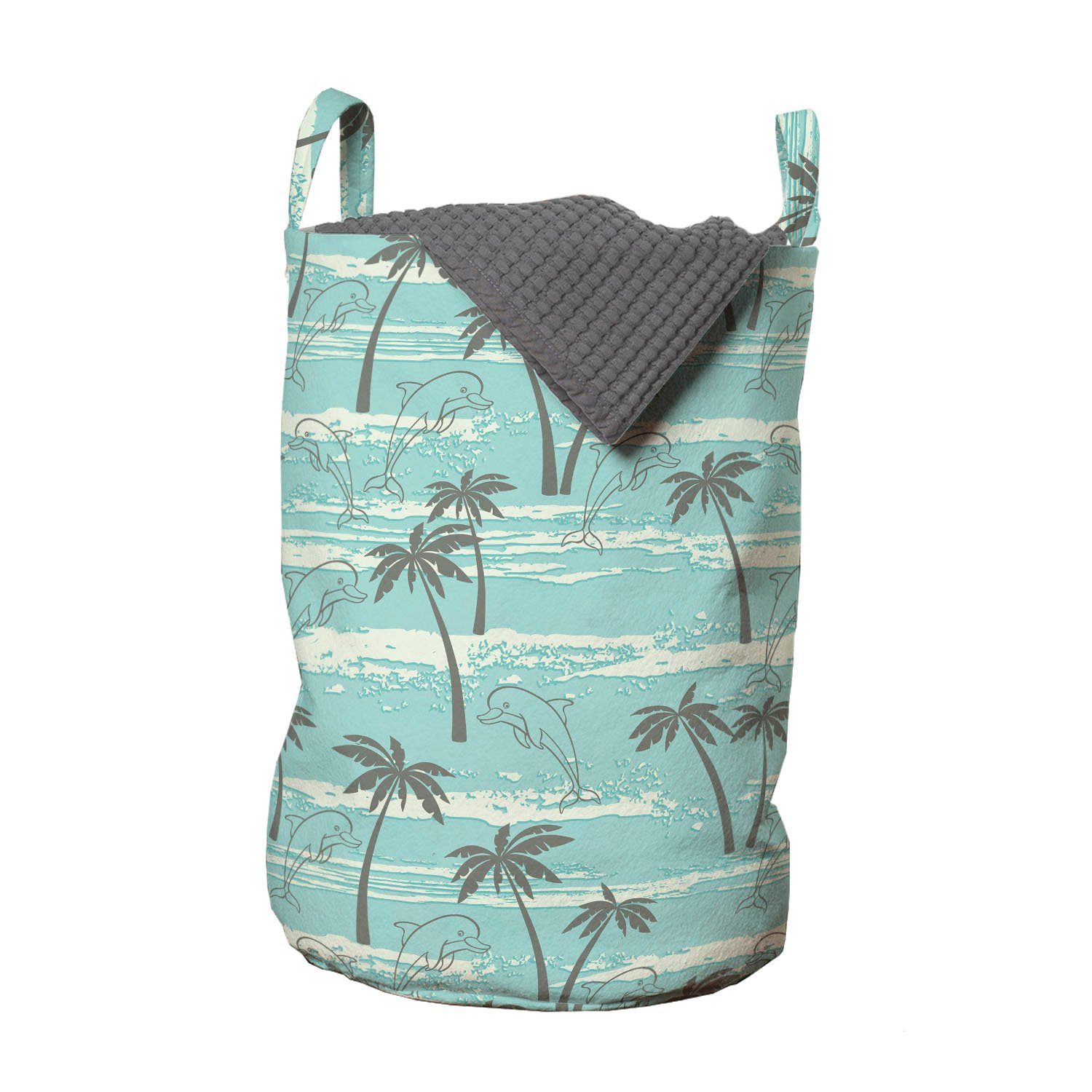 Sommer Wäschesäckchen und Wäschekorb für Griffen Waschsalons, mit Wellen Dolphins Abakuhaus Kordelzugverschluss Palms