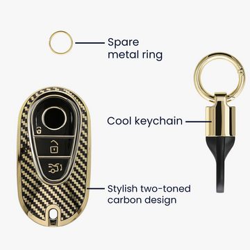kwmobile Schlüsseltasche Hülle für Mercedes Benz 3-Tasten Smart Autoschlüssel (1-tlg), Schlüsselhülle mit Key Ring Anhänger - Cover Gold Schwarz