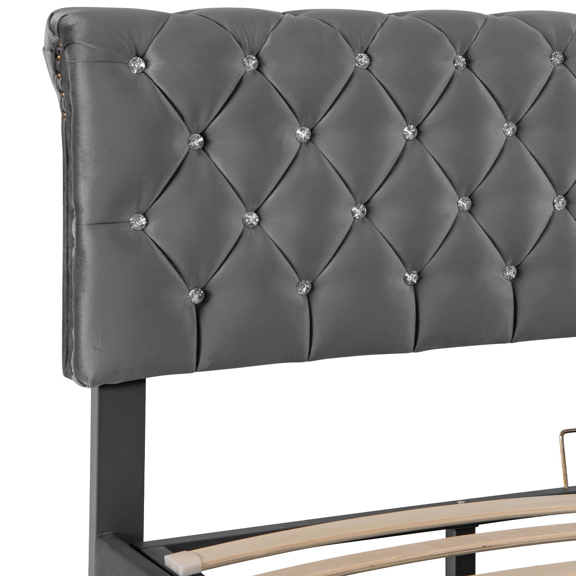 Boxspringbett (Doppelbett 140 x 200 cm, Polsterbett mit kristall schnalle, Lattenrost und Bettkasten), Hydraulisches Bett Funktionsbett mit höhenverstellbar Kopfteil, Samt