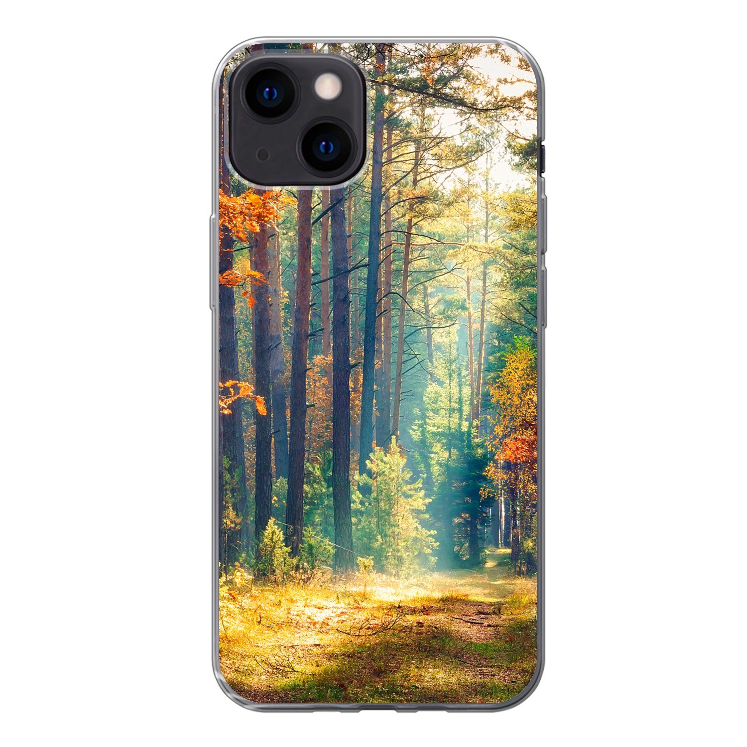 MuchoWow Handyhülle für Apple iPhone 13 Wald - Sonne - Natur - Herbst, Smartphone-Bumper, Print, Handy Schutzhülle Dünn