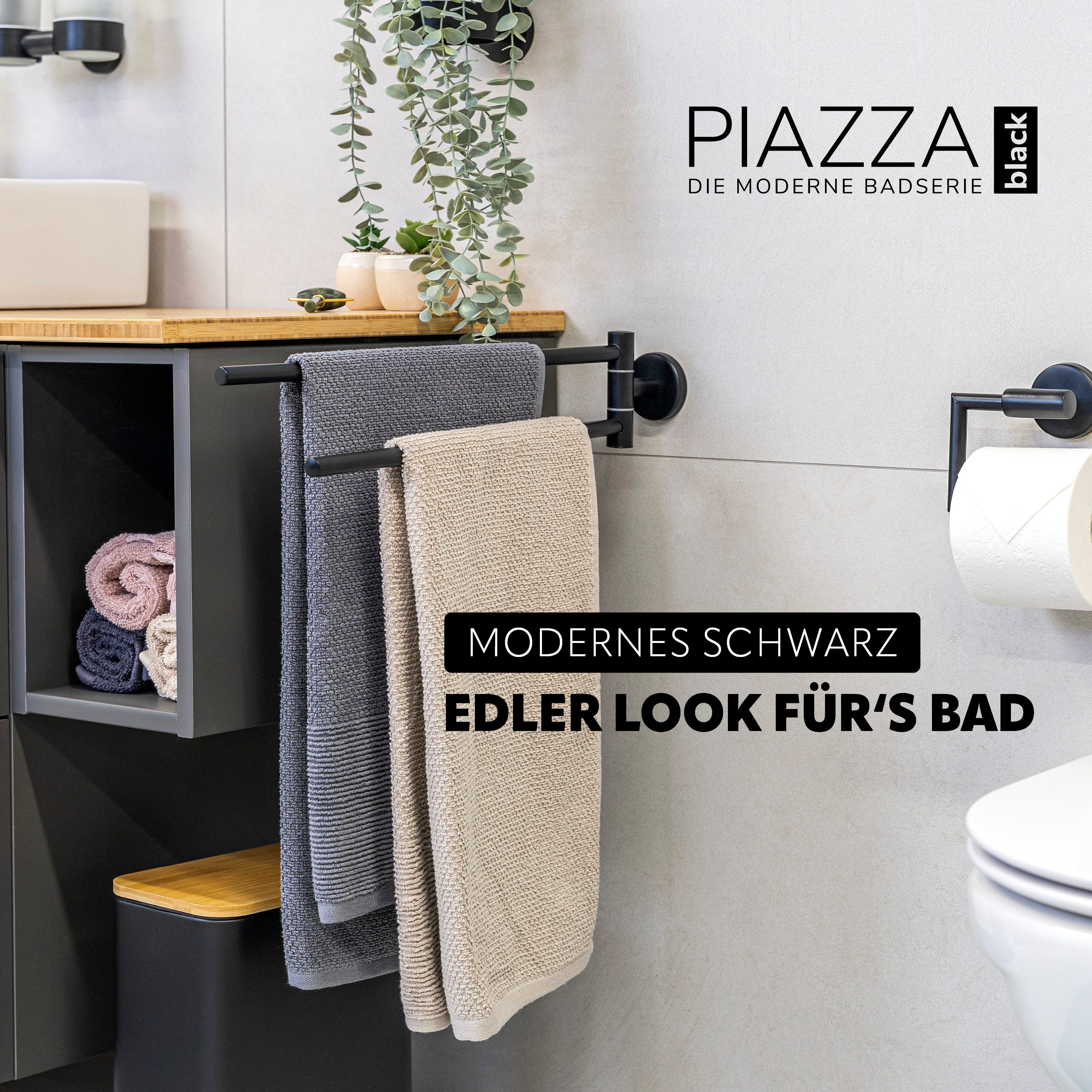 bremermann Handtuchstange bremermann Bad-Serie PIAZZA BLACK - inkl. Klebese günstig online kaufen