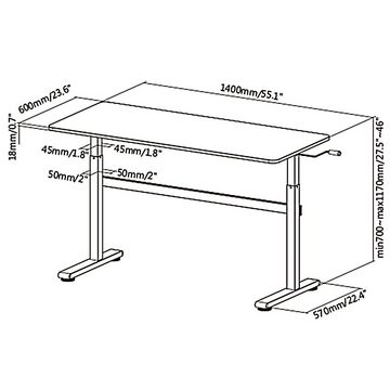 Ergo Office Schreibtisch ER-401, manuell höhenverstellbar 70 - 117 cm u. große Tischplatte