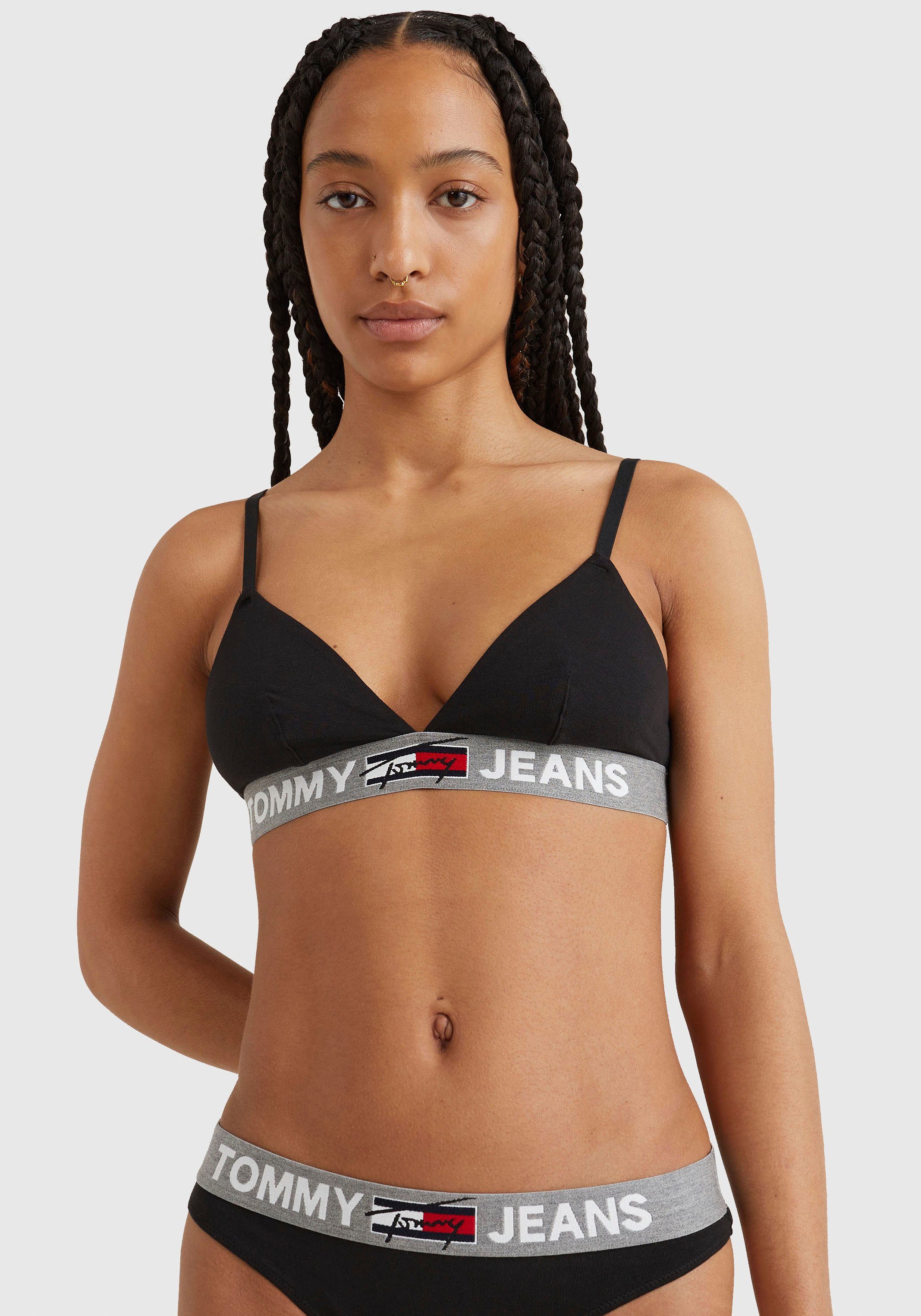 Hilfiger dem Triangel-BH TRIANGLE Underwear Hilfiger Elastiktape Logo-Schriftzug auf UNLINED mit Tommy Black BRALETTE Tommy