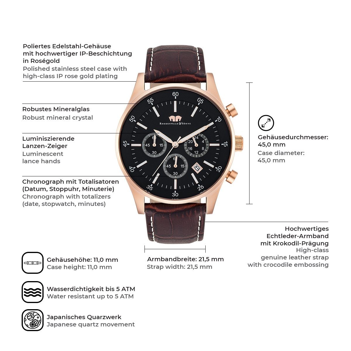 Rhodenwald & Söhne Chronograph Goodwill dunkelbraun Goodwill, aus Edelstahl