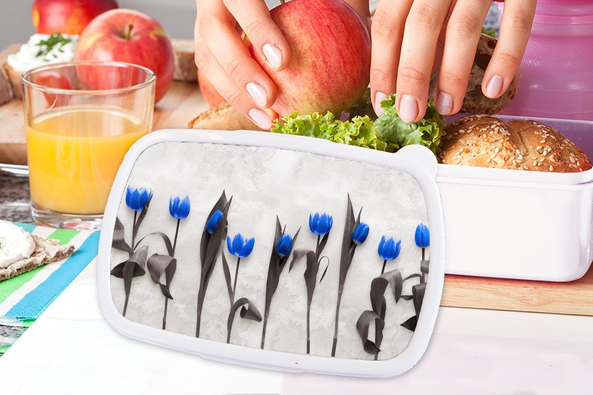 Jungs und Tulpen für Kinder Erwachsene, weiß (2-tlg), Mädchen Brotdose, MuchoWow Lunchbox - für Brotbox und Blau, Kunststoff, Blumen -