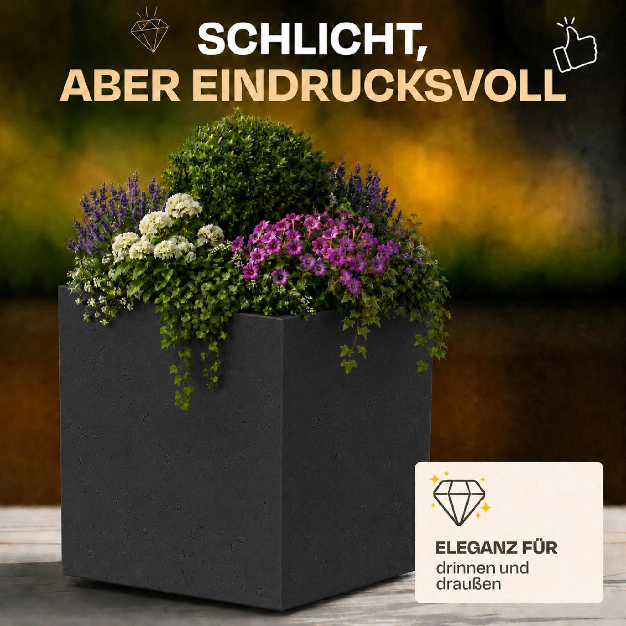 ONDIS24 Pflanzkübel Blumenkübel Blumentopf Pflanztopf Vulkan 40, Gestein/Basalt/Graphit Optik mit Wasserspeicher – Bild 5 von 5