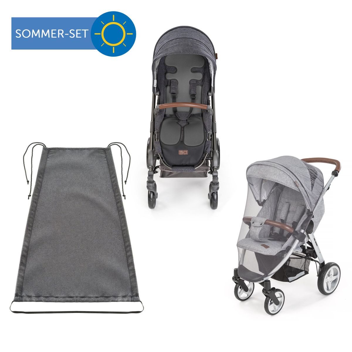 Zamboo Kinderwagen-Sonnenschutzhülle Komfort- und Schutz-Set (3-St), für Buggy mit Sitzauflage Sitzeinlage, Sonnenschutz & Insektenschutz