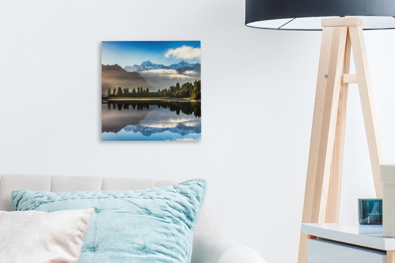 Leinwandbild Berg, Wohnzimmer Neuseeland Reflexion (1 St), OneMillionCanvasses® Bilder - für Leinwand - Schlafzimmer