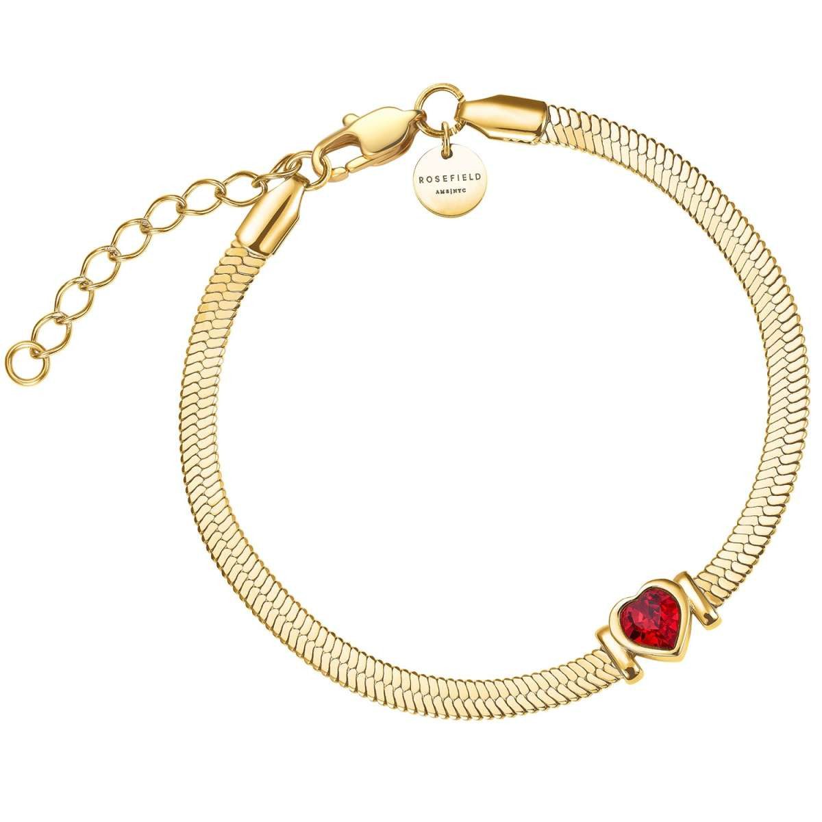 ROSEFIELD Edelstahlarmband JBSRG-J1012, für Damen Snake Heart Goldfarben Roter Kristall