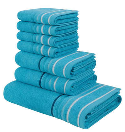 my home Handtuch Set »Niki« (Set, 7-tlg), Handtuchset mit mehrfarbigen Streifenbordüren, weiche Handtücher aus 100% Baumwolle