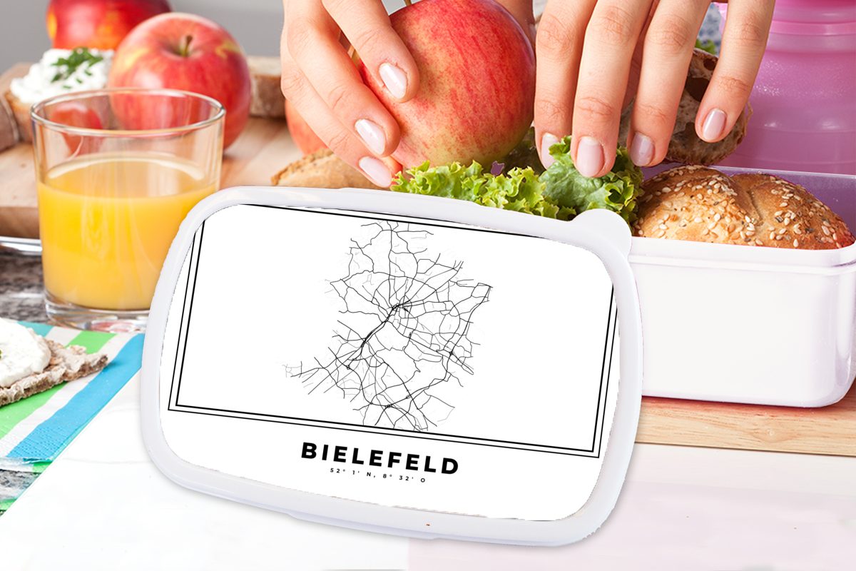 Jungs - Lunchbox Kunststoff, Mädchen Bielefeld Karte, - Stadtplan Brotbox MuchoWow und Schwarz-weiß Deutschland Erwachsene, und für (2-tlg), Kinder - für Brotdose, -