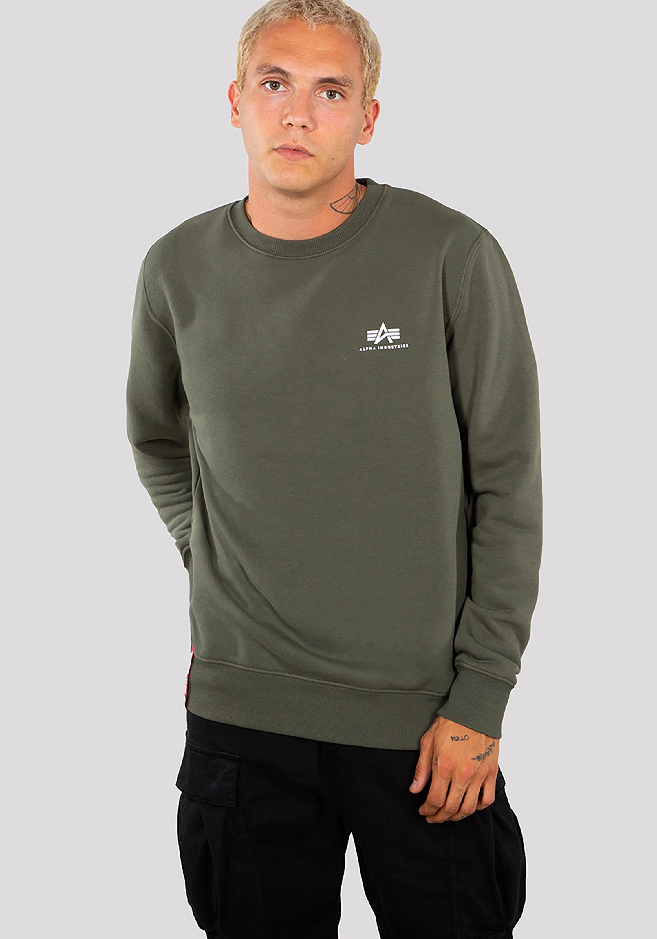 Alpha Industries Sweatshirt Basic Sweater small Logo dark olive