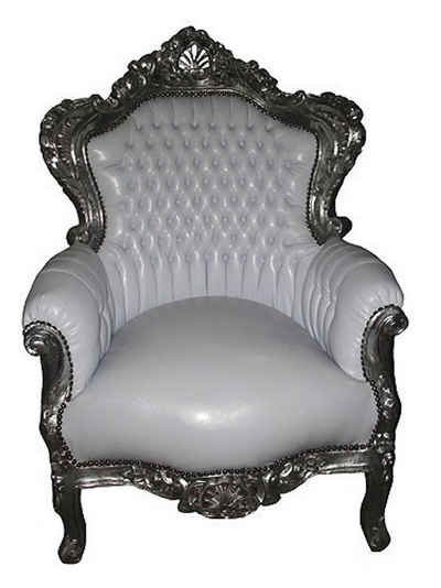 Casa Padrino Sessel Barock Sessel King Weiß / Silber 85 x 85 x H. 120 cm - Antik Stil Sessel