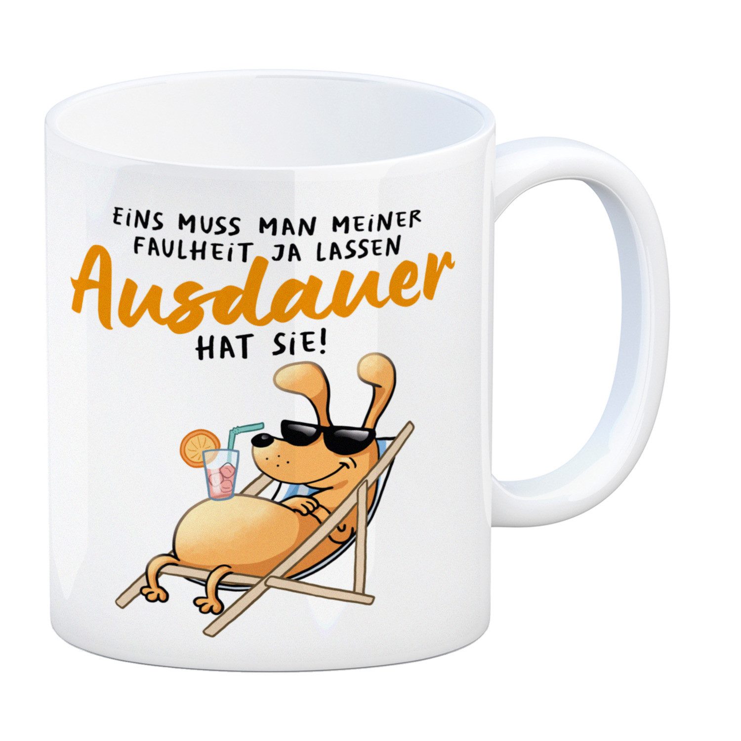 Tasse Fauler Hund Kaffeebecher mit Spruch Meine Faulheit hat Ausdauer