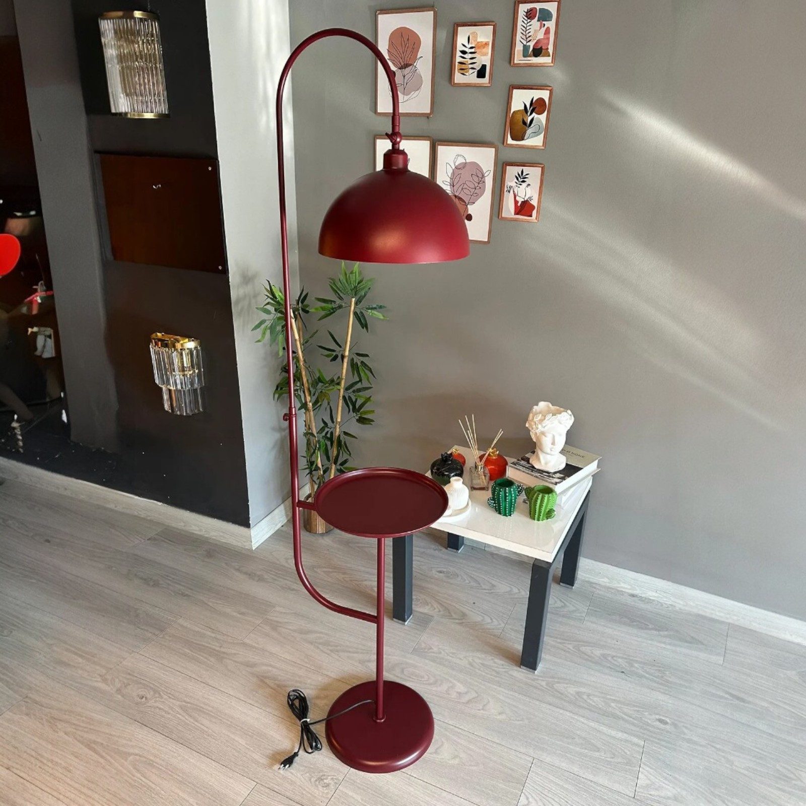 Bamyum Stehlampe Moderne Stehlampe aus Metall mit E27, verstellbarer Lampenschirm, ohne Leuchtmittel, E27, verstellbarer Lampenschirm, Stehluchte mit Ablage – Bild 2 von 5