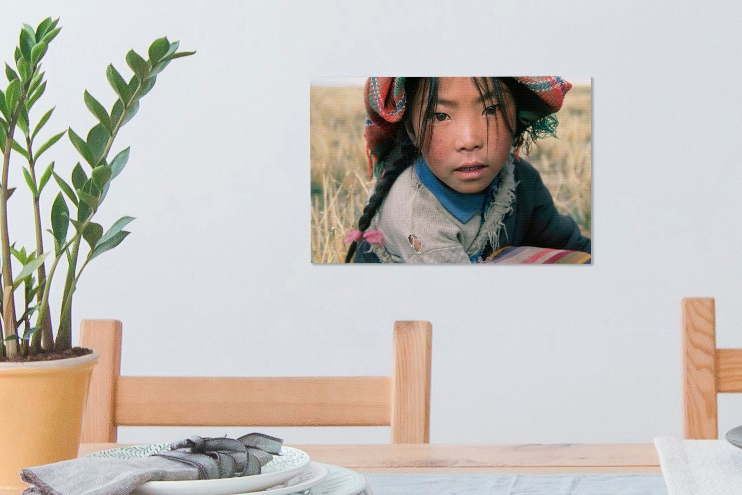 in Mädchens St), Nahaufnahme Wandbild von OneMillionCanvasses® eines Leinwandbild Leinwandbilder, Landschaft cm der Tibet, Aufhängefertig, Wanddeko, 30x20 (1 tibetischen