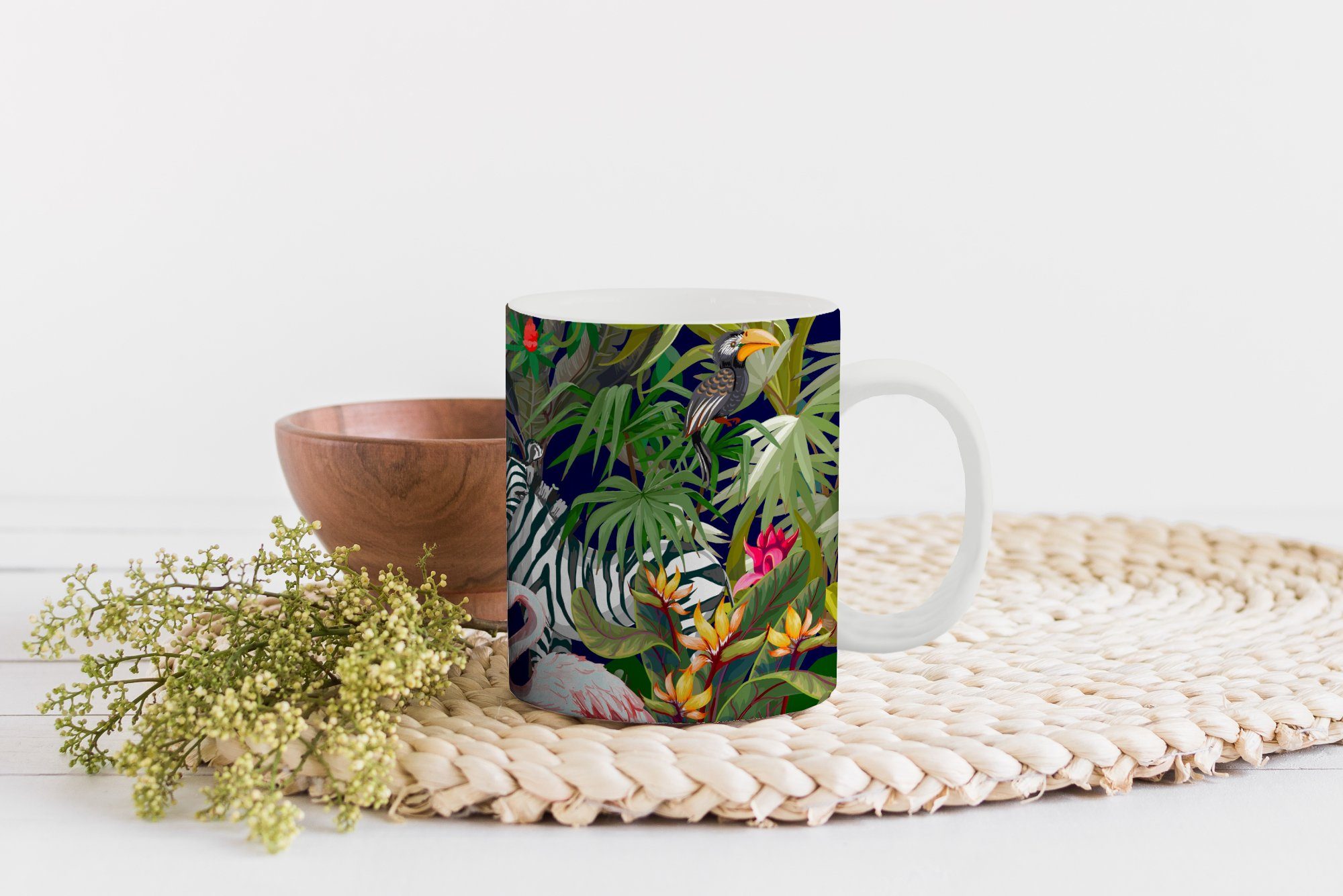 Geschenk - - Natur Teetasse, - Teetasse, - Tasse Kaffeetassen, Keramik, Jungen Zebra, MuchoWow - Mädchen Becher, Flamingo Dschungeltiere